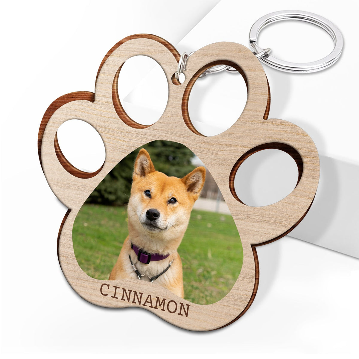 Custom Photo Paw Print - Gift For Cat Lovers, Dog Lovers - Personalized Cutout Wooden Keychain