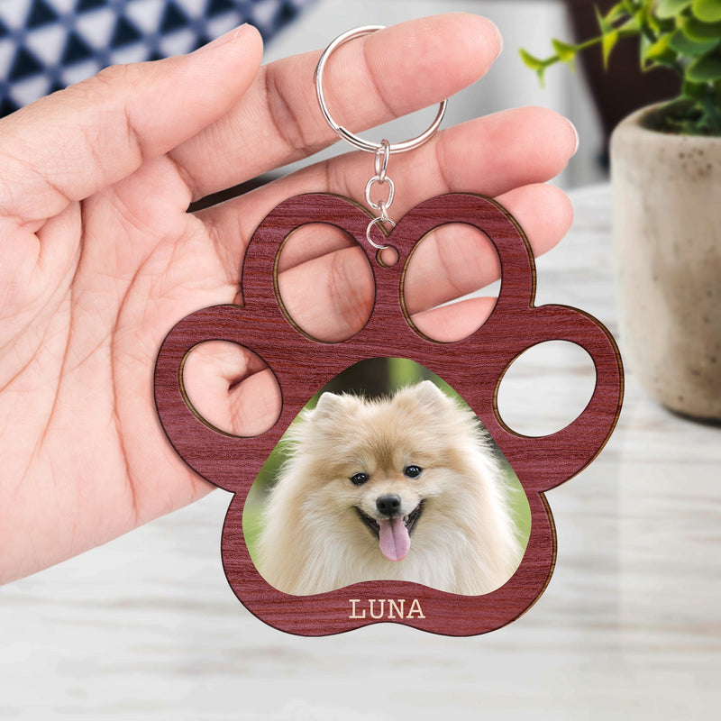 Custom Photo Paw Print - Gift For Cat Lovers, Dog Lovers - Personalized Cutout Wooden Keychain