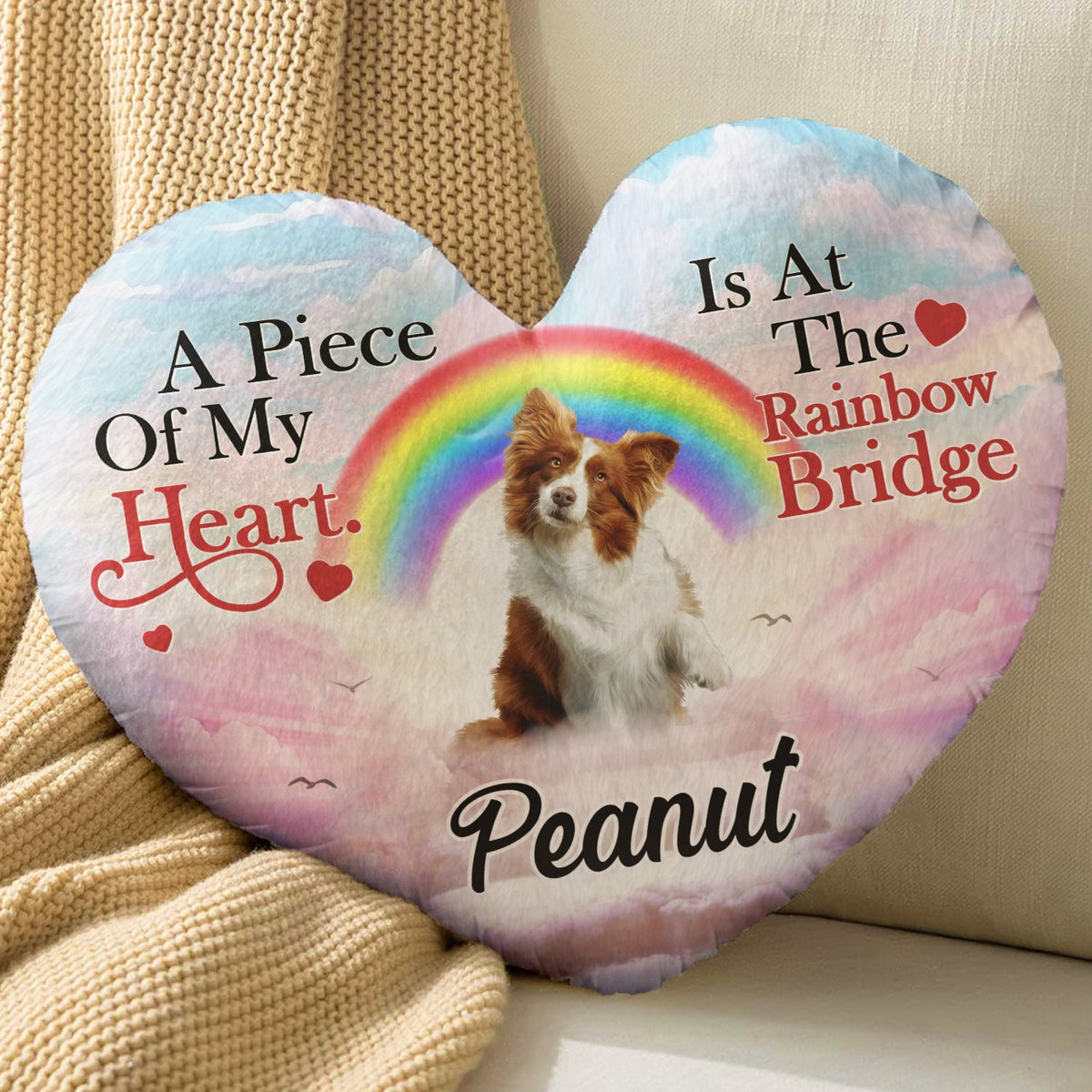 Custom Photo A Piece Of My Heart - Memorial Gift For Cat Lovers, Dog Lovers - Personalized Heart Shaped Pillow