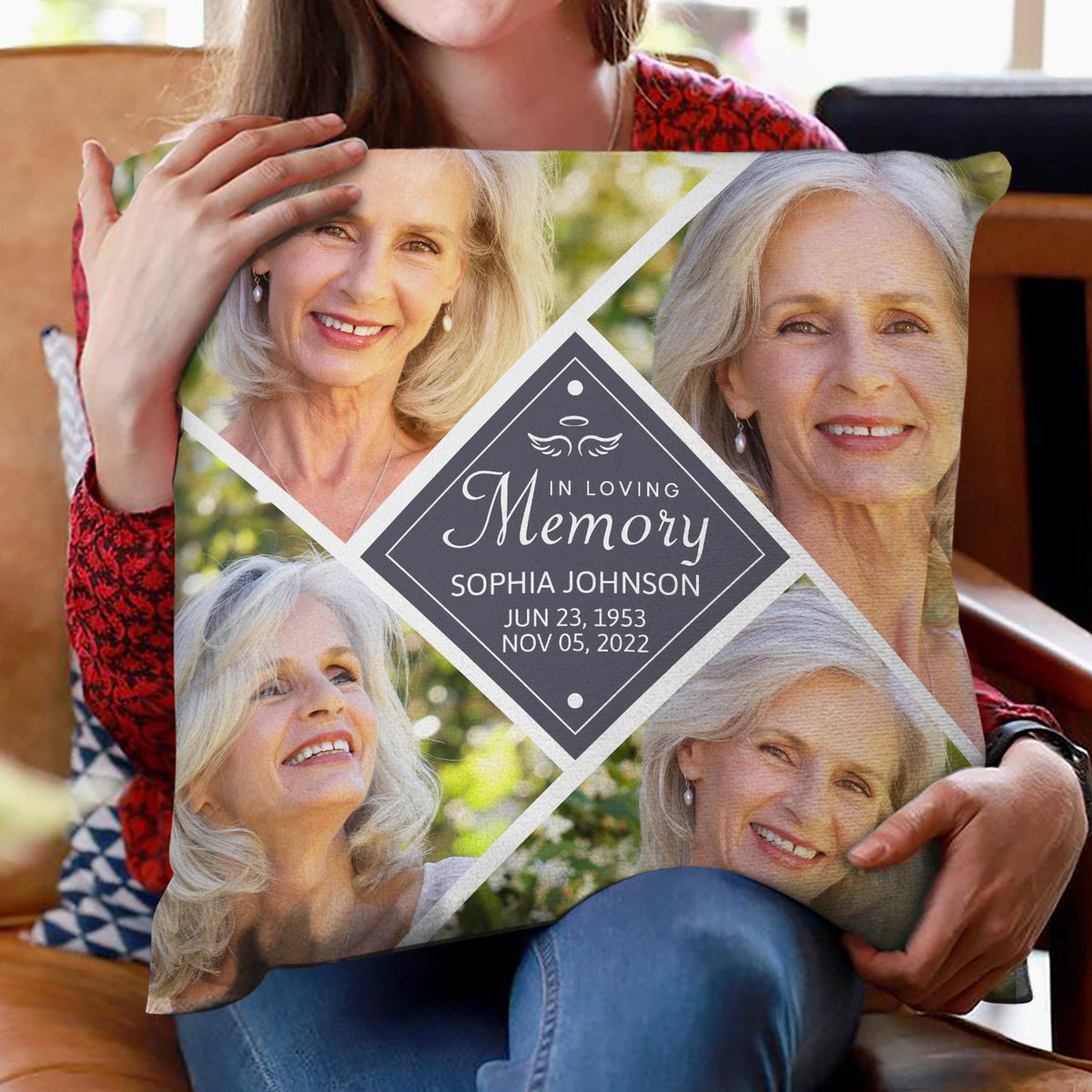 Custom Photo In Loving Memory Diamond - Memorial Gift For Family, Friends - Personalized Pillow