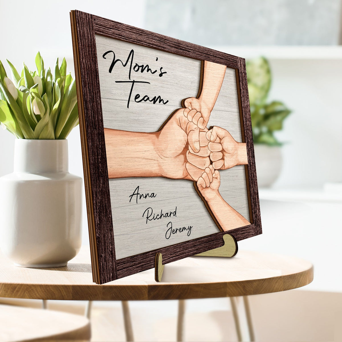 Punching Hand - Birthday, Loving Gift For Mom, Mum, Nana, Dad, Papa - Personalized 2-Layered Wooden Plaque With Stand