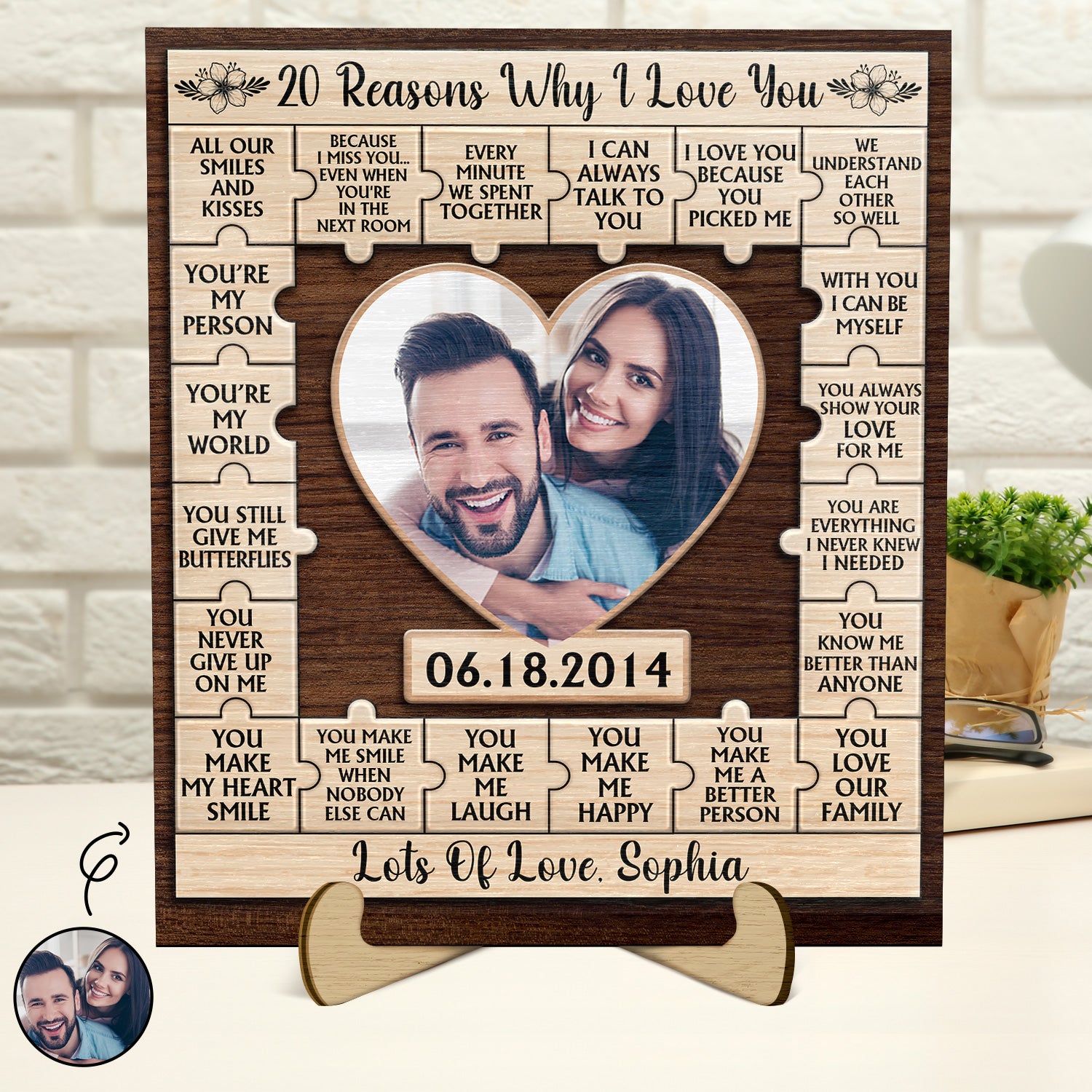 Custom Photo 20 Reasons I Love You - Loving, Anniversary Gift For Couple, Spouse, Husband, Wife - Personalized 2-Layered Wooden Plaque With Stand