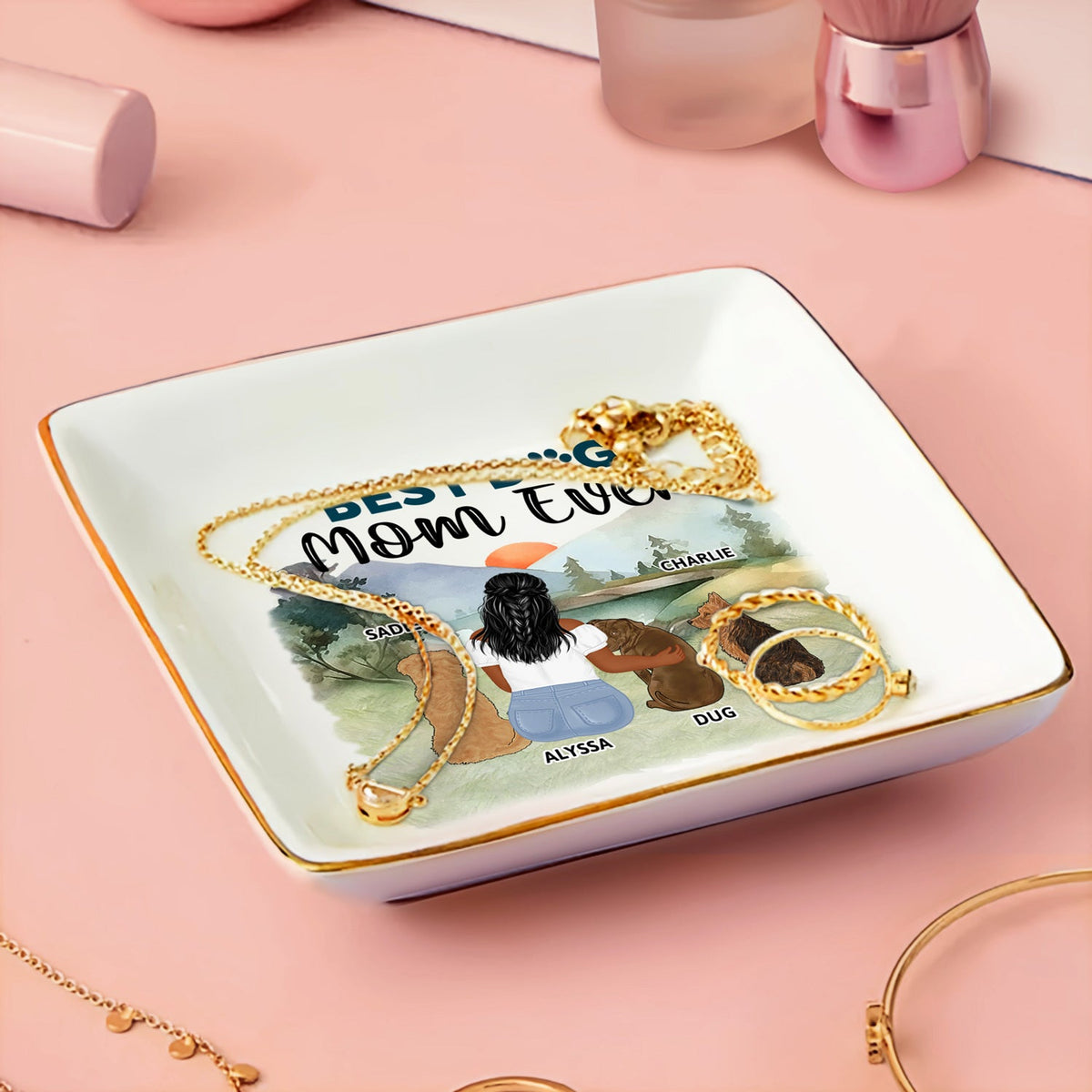 Un lien indéfectible - Cadeau pour les amoureux des chiens et les mamans de chiens - Plat à bagues personnalisé