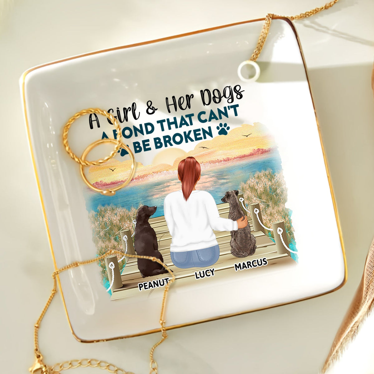 Un lien indéfectible - Cadeau pour les amoureux des chiens et les mamans de chiens - Plat à bagues personnalisé