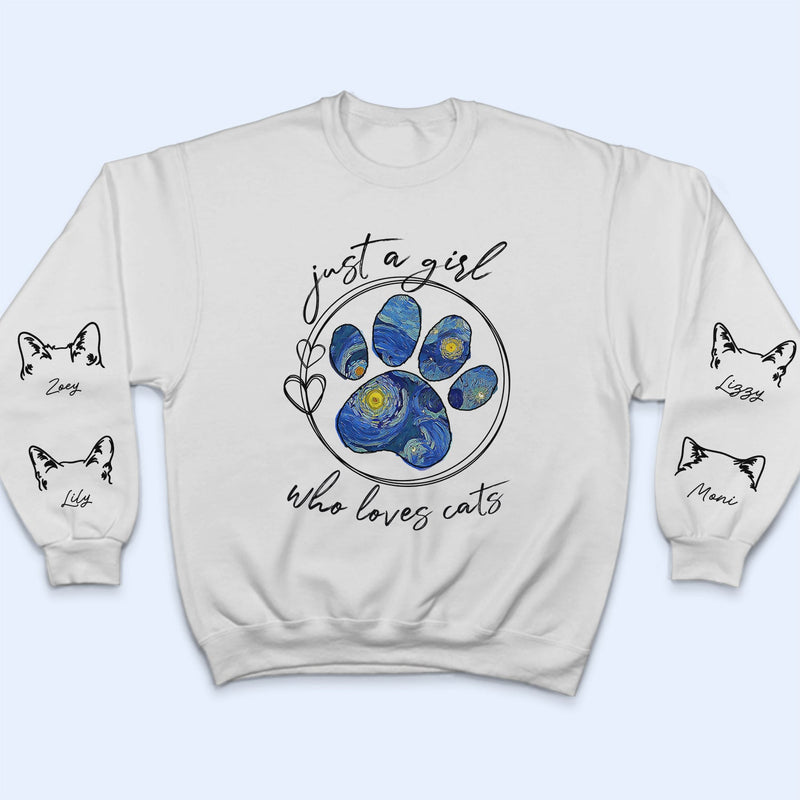 Just A Girl Who Loves Dogs Cats Night Sky - Birthday, Loving Gift For Dog Lover, Cat Mom, Pet Mum - Personalized Unisex Sweatshirt With Design On Sleeve