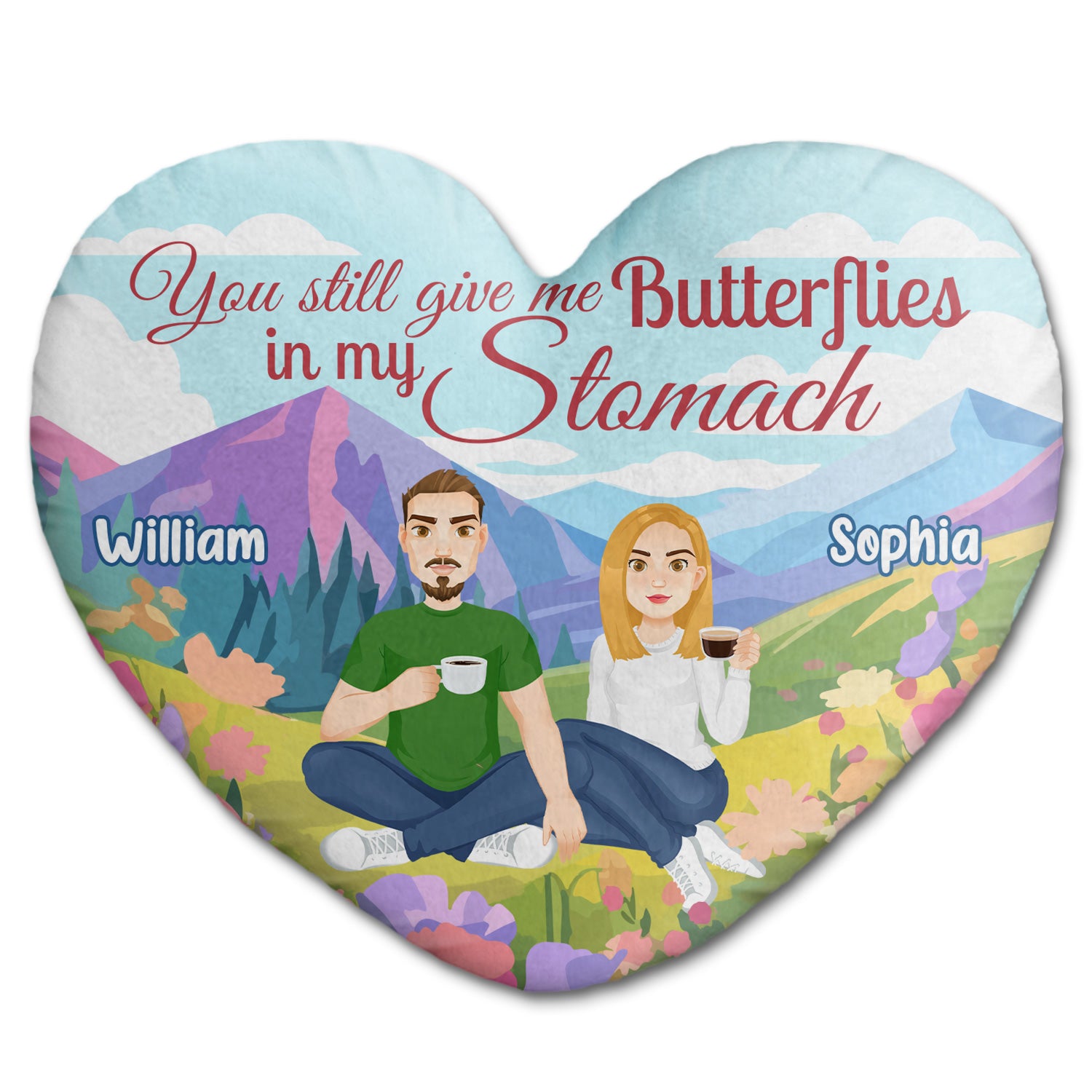 You Still Give Me Butterflies - Anniversary Gift For Couple, Spouse, Husband, Wife - Personalized Heart Shaped Pillow