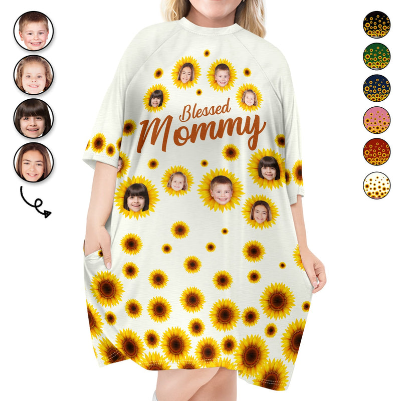 Custom Photo Blessed Mommy Grandma - Gift For Mother, Nana, Auntie - Personalized Women's Sleep Tee