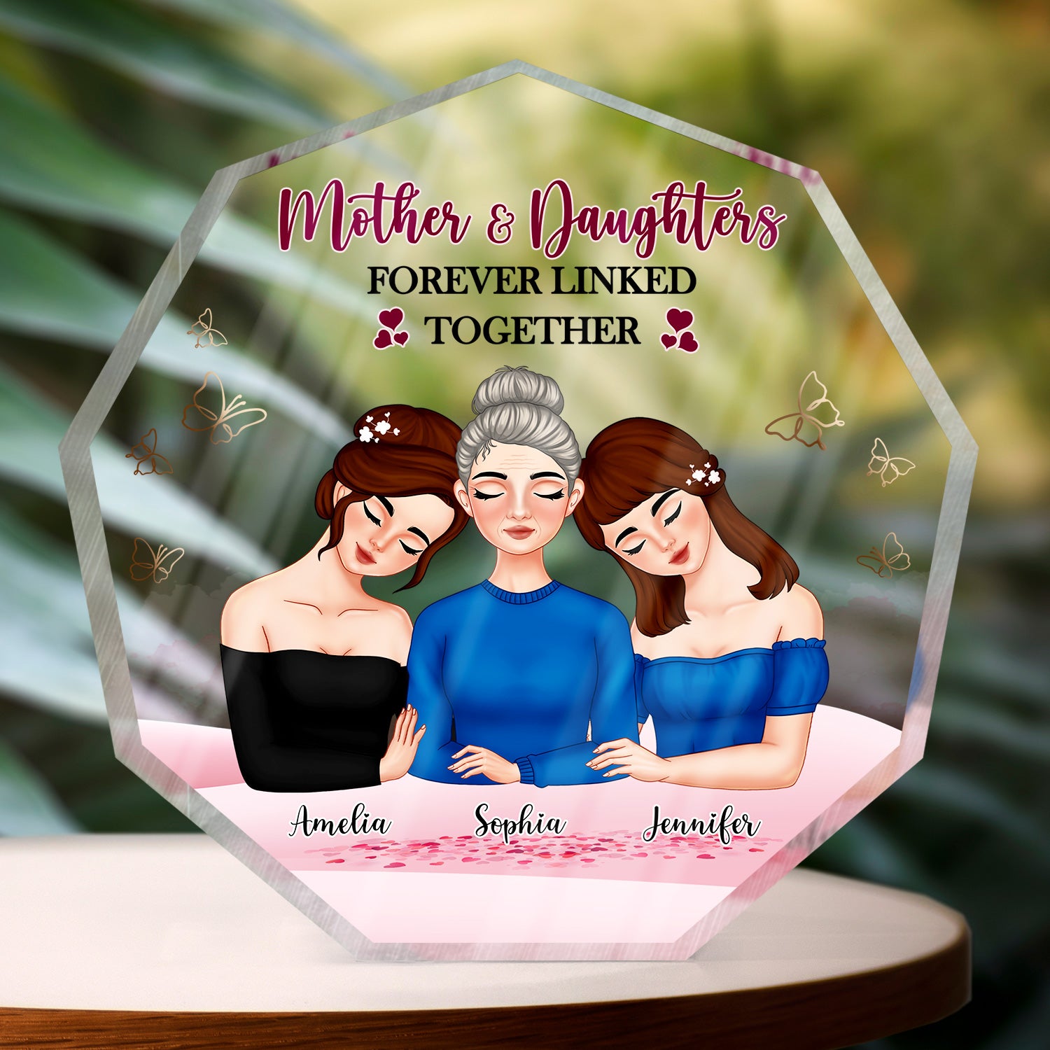 Mother & Daughters Forever Linked Together - Gift For Mom - Personalized Nonagon Shaped Acrylic Plaque