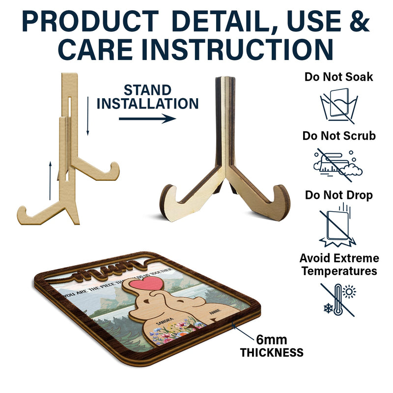 Elephant Mom You Are The Piece That Hold Us Together - Gift For Mothers - Personalized 2-Layered Wooden Plaque With Stand