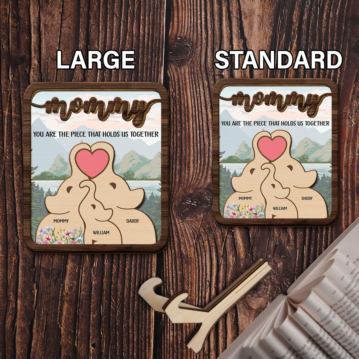 Elephant Mom You Are The Piece That Hold Us Together - Gift For Mothers - Personalized 2-Layered Wooden Plaque With Stand