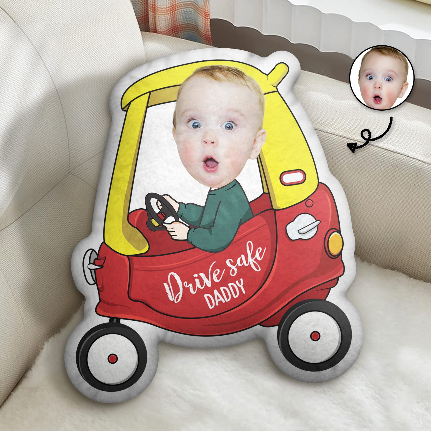 Custom Photo Drive Safe Daddy - Birthday, Loving Gift For Dad, Father, Papa, Grandpa - Personalized Custom Shaped Pillow