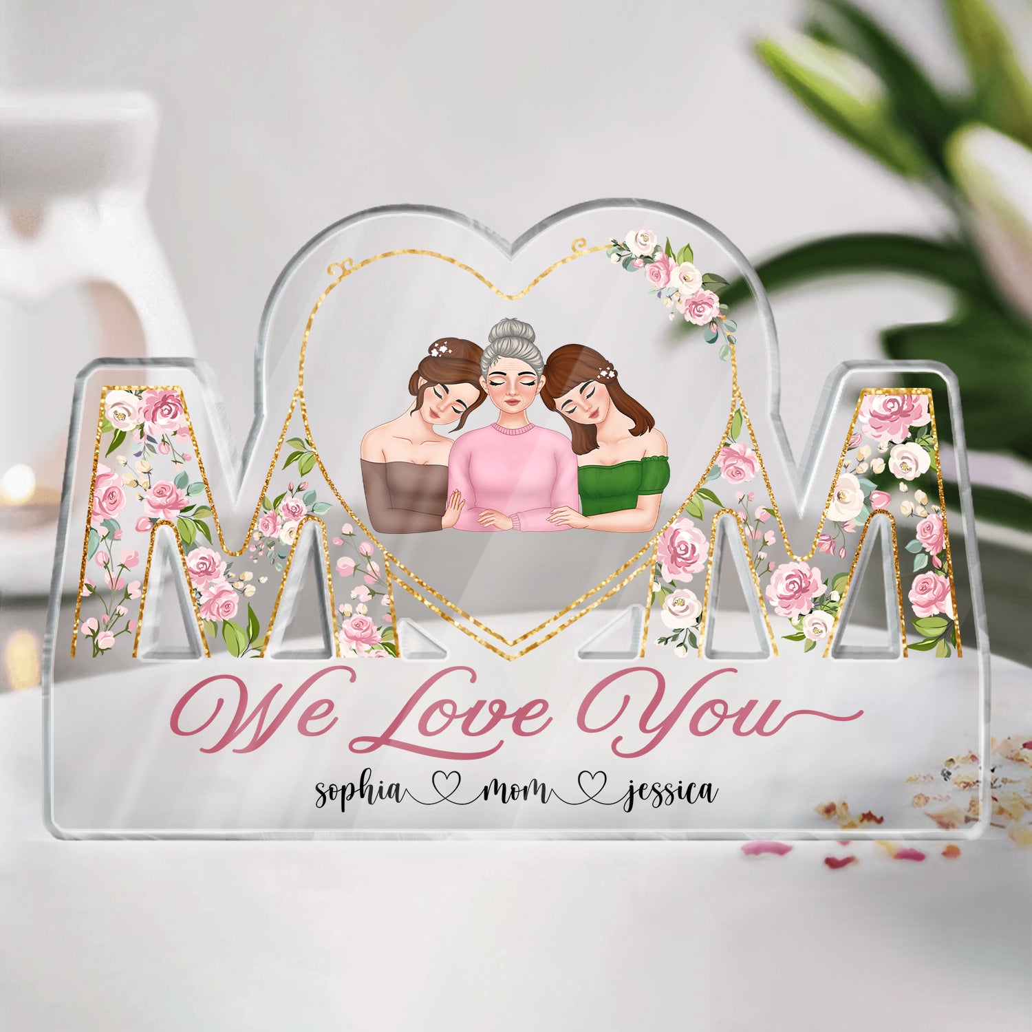 We Love You - Loving Gift For Mother, Grandma, Grandmother - Personalized Mom Shaped Acrylic Plaque