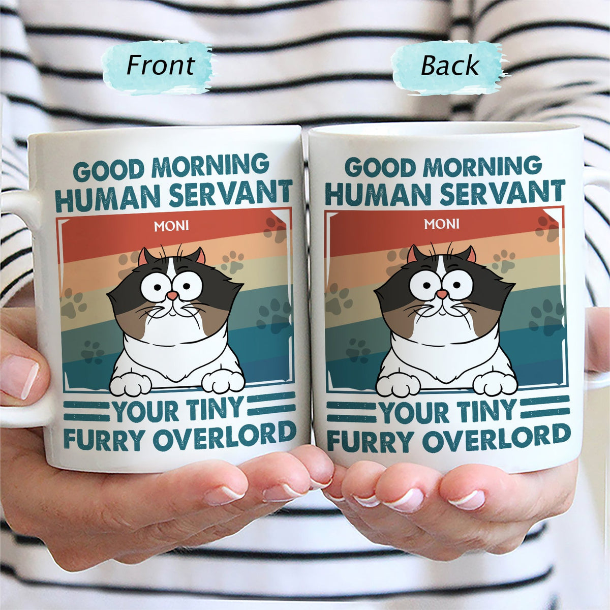 Bonjour serviteur humain - Cadeau pour amoureux des chats, maman chat, papa chat - Mug personnalisé