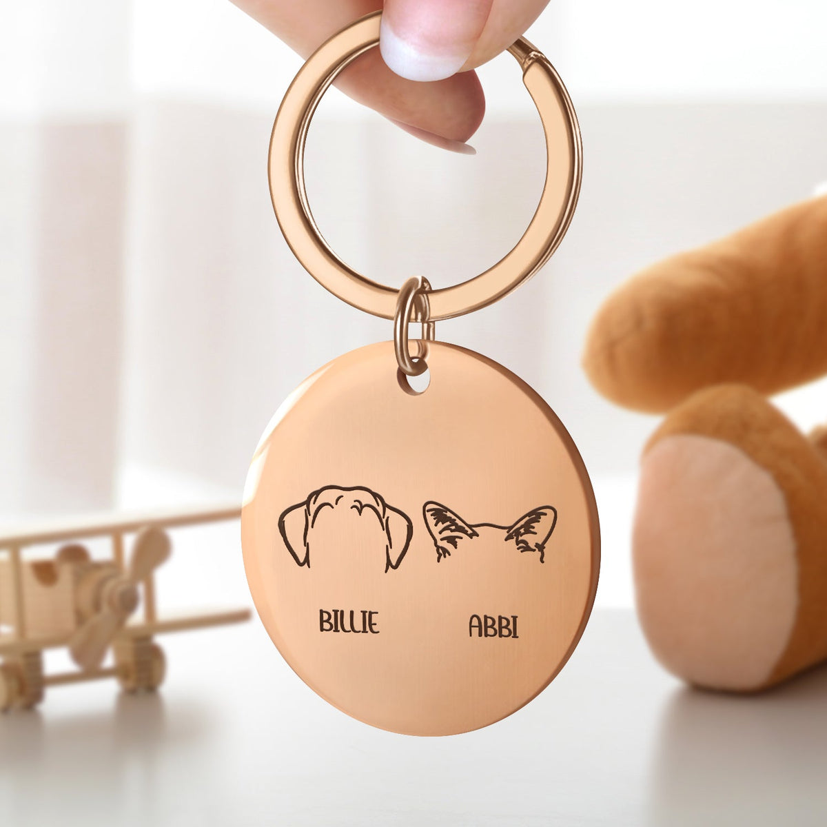 Dog Cat Sketch - Gift For Dog Lovers, Cat Lovers, Dog Mom, Dog Dad - Personalized Keyring