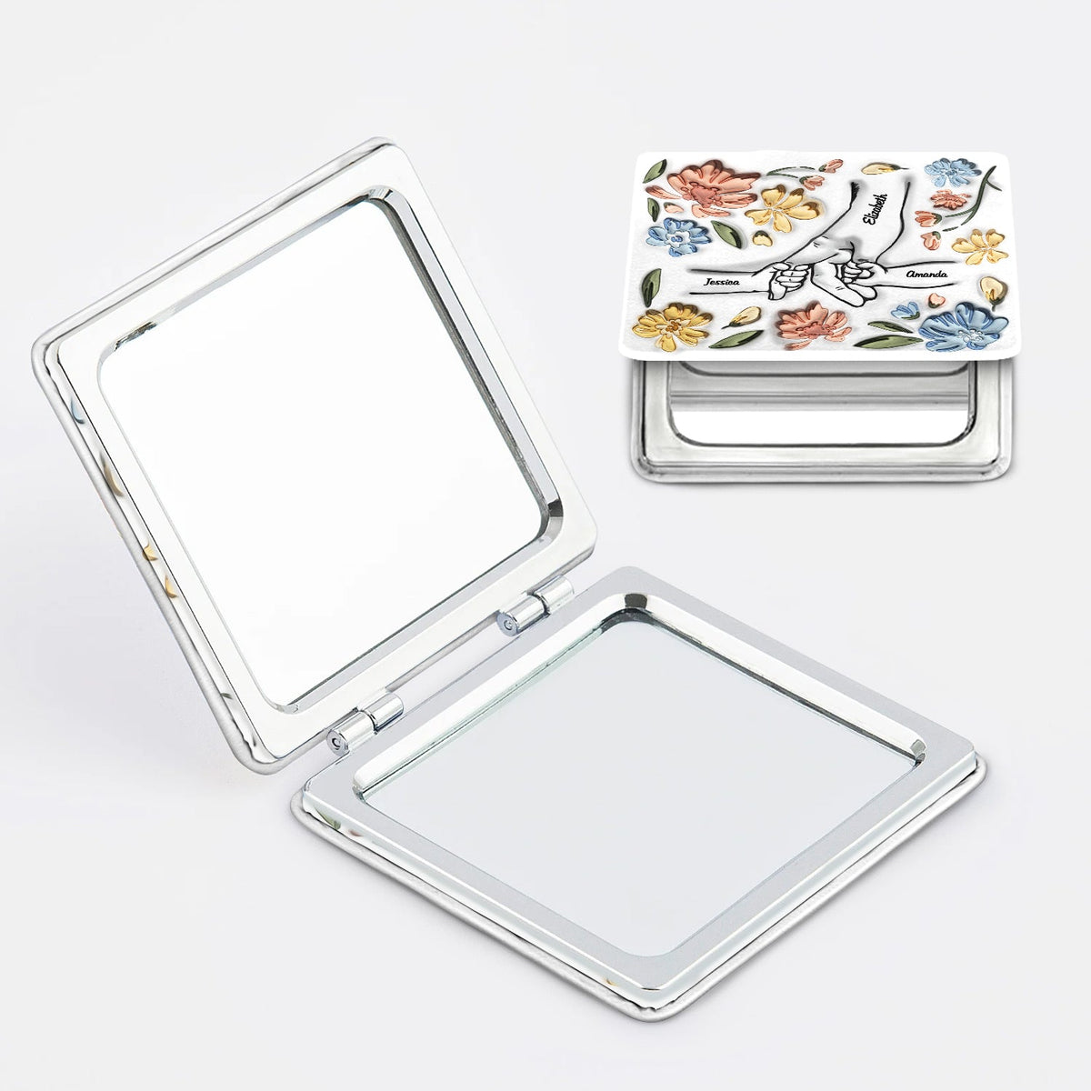 Hand In Hand, I Will Always Protect You - Gift For Mom, Grandma - 3D Inflated Effect Printed Mirror, Personalized Square Compact Mirror