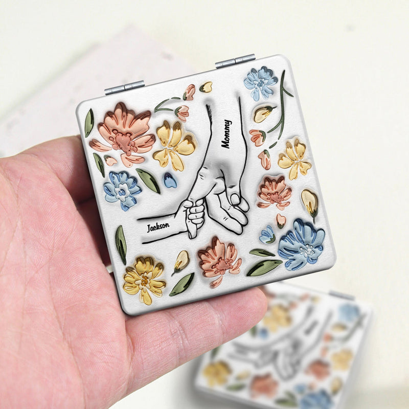 Hand In Hand, I Will Always Protect You - Gift For Mom, Grandma - 3D Inflated Effect Printed Mirror, Personalized Square Compact Mirror