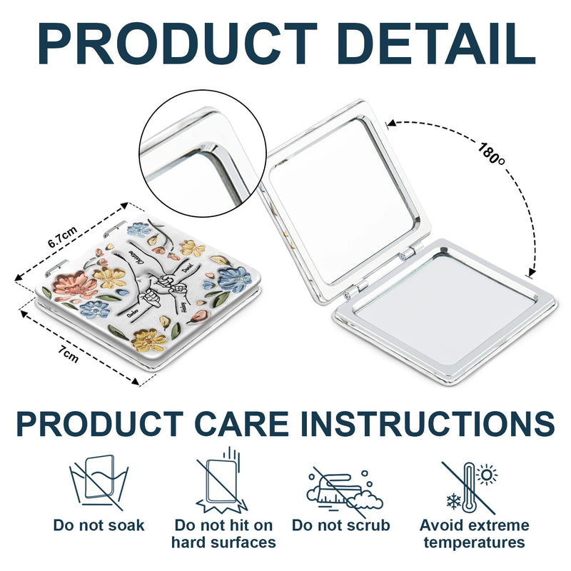 Hand In Hand, I Will Always Protect You - Gift For Mom, Grandma - 3D Inflated Effect Printed Mirror, Personalized Square Compact Mirror