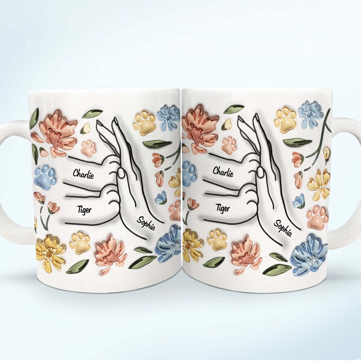High Five Paw And Hand - Gift For Cat Mom, Cat Lover, Mother, Pet Lovers - 3D Inflated Effect Printed Mug, Personalized White Edge-to-Edge Mug