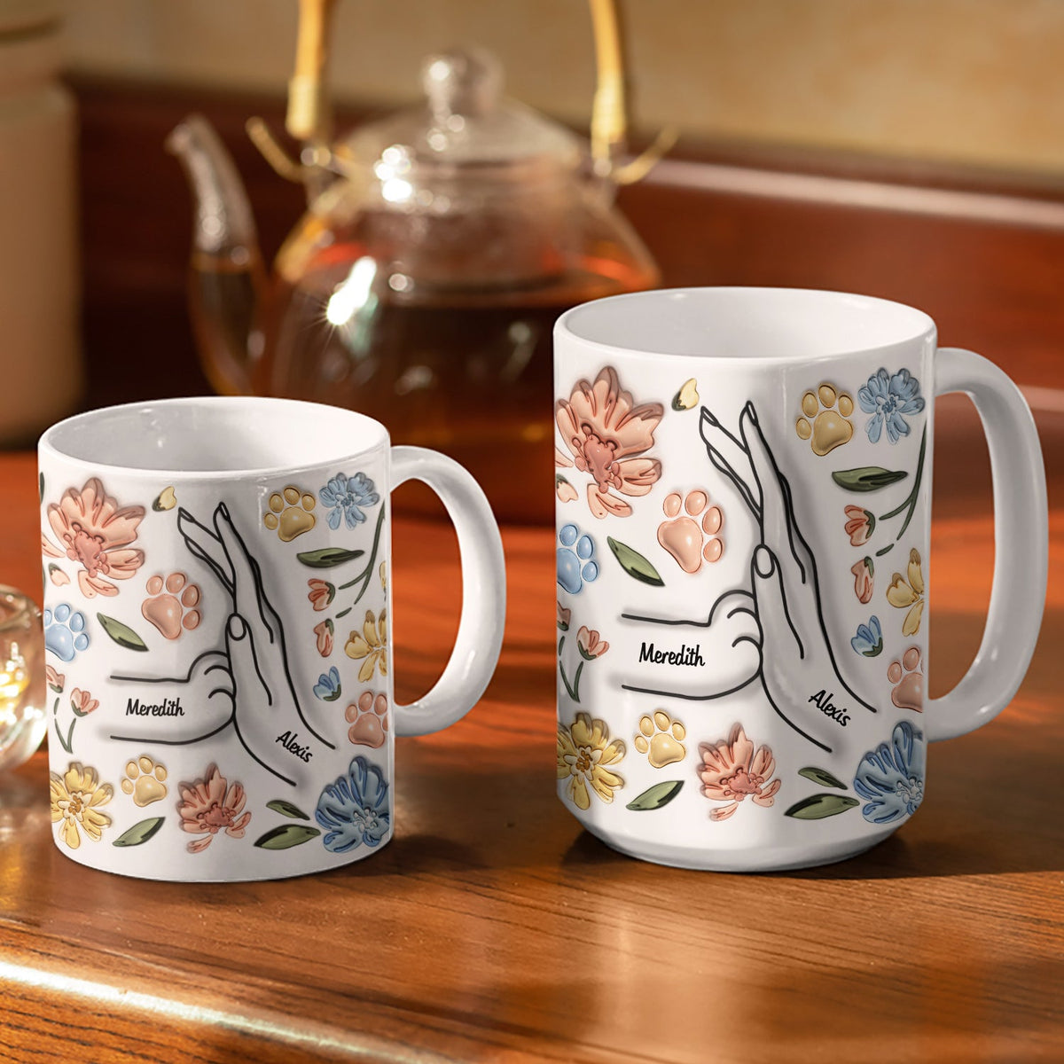 High Five Paw And Hand - Gift For Cat Mom, Cat Lover, Mother, Pet Lovers - 3D Inflated Effect Printed Mug, Personalized White Edge-to-Edge Mug