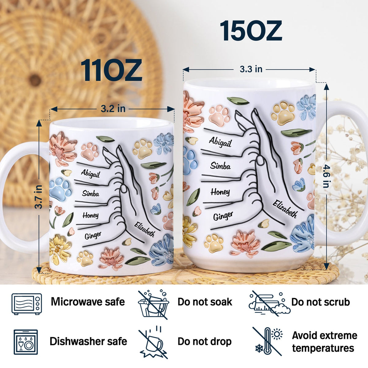 High Five Paw And Hand - Gift For Cat Mom, Cat Lover, Mother, Pet Lovers - 3D Inflated Effect Printed Mug, Personalized White Edge-to-Edge Mug