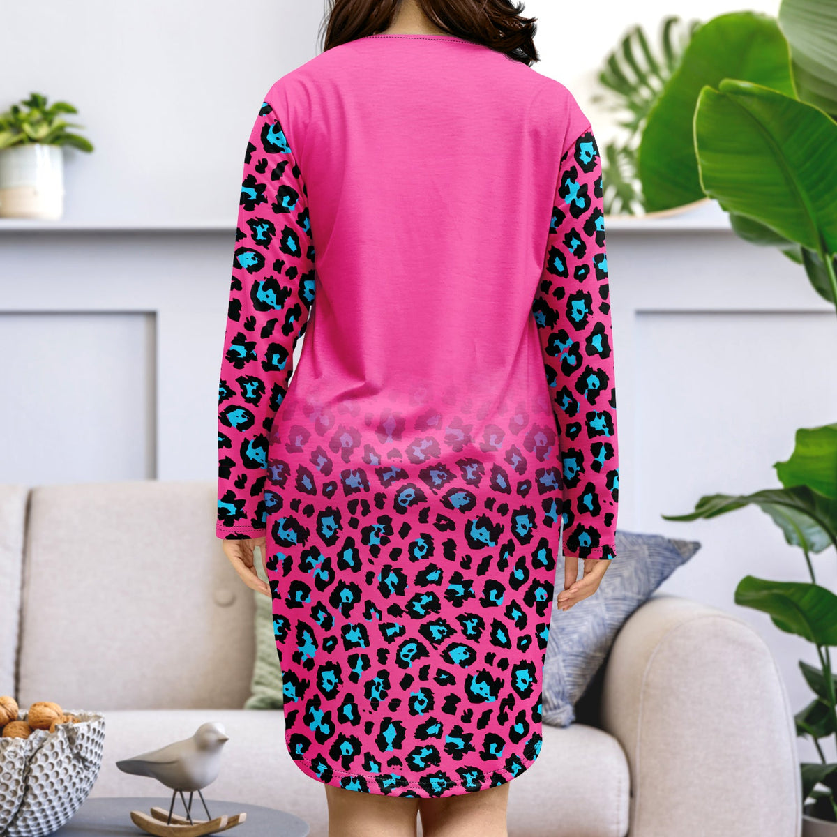 Robe à poche personnalisée avec photo léopard rose vif - Cadeau pour femme, maman, amoureux des animaux