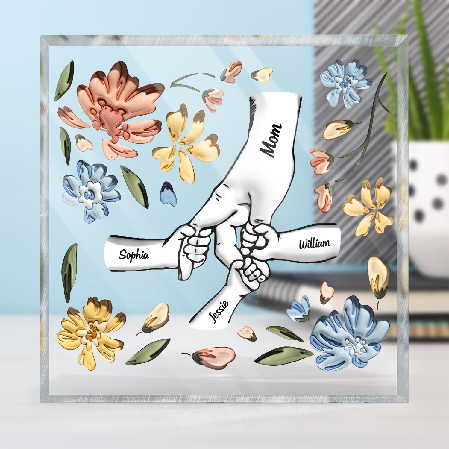 Hand In Hand, I Will Always Protect You - Gift For Mom, Grandma - Personalized Square Shaped Acrylic Plaque