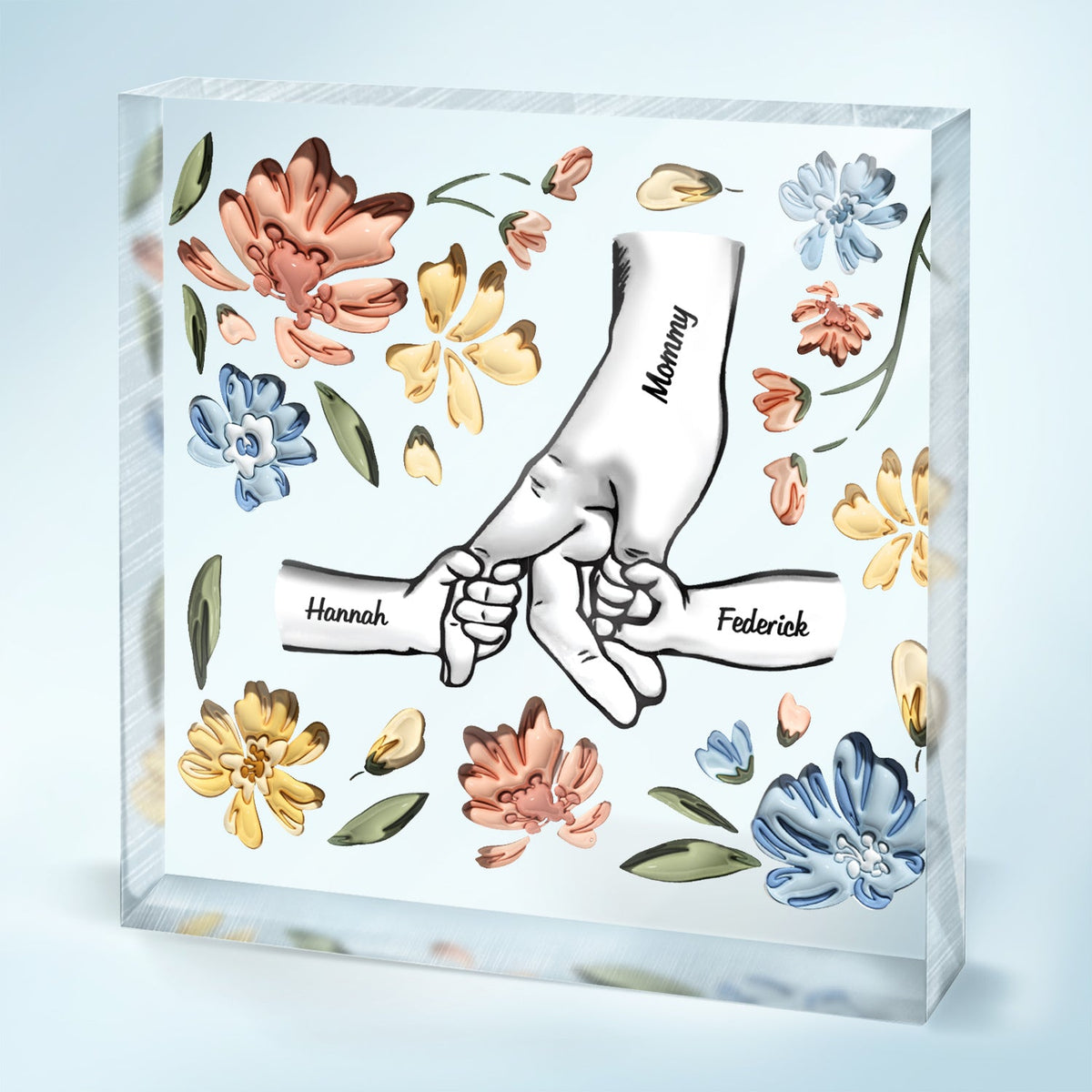 Main dans la main, je te protégerai toujours - Cadeau pour maman, grand-mère - Plaque acrylique carrée personnalisée