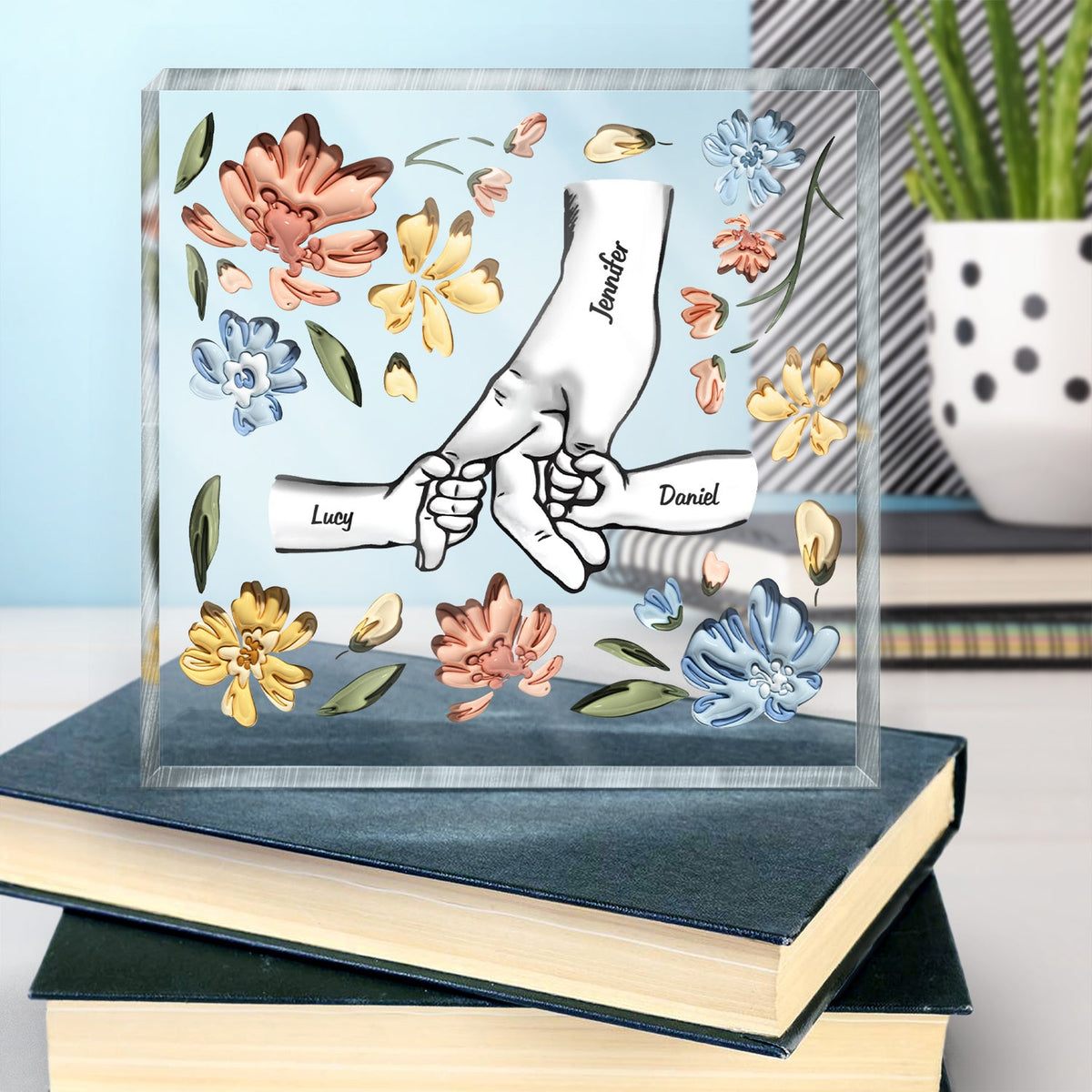 Main dans la main, je te protégerai toujours - Cadeau pour maman, grand-mère - Plaque acrylique carrée personnalisée
