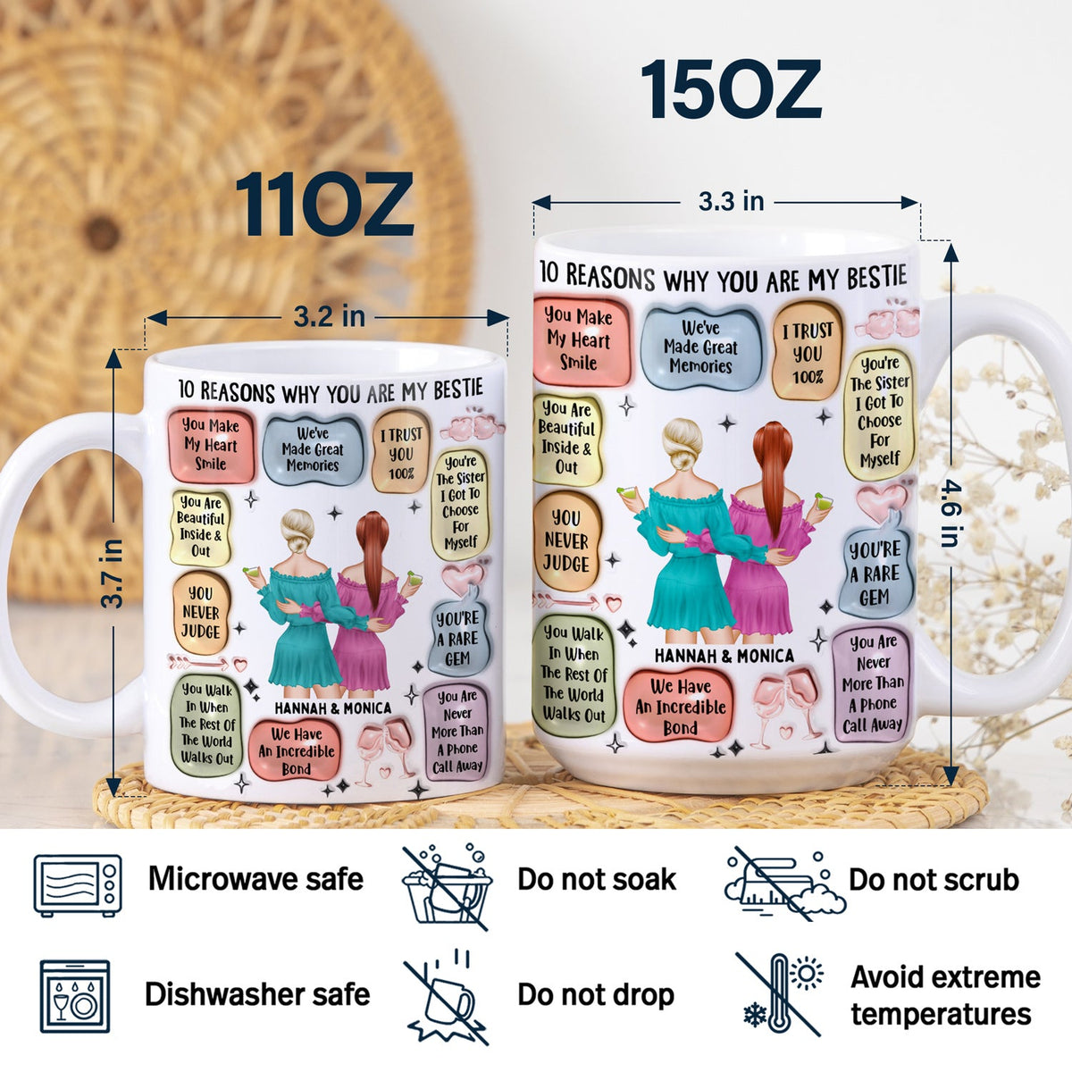 10 raisons pour lesquelles tu es mon meilleur ami - Cadeau de vacances, d'anniversaire, d'amour pour amis, collègues - Mug imprimé effet gonflé 3D, mug blanc personnalisé bord à bord