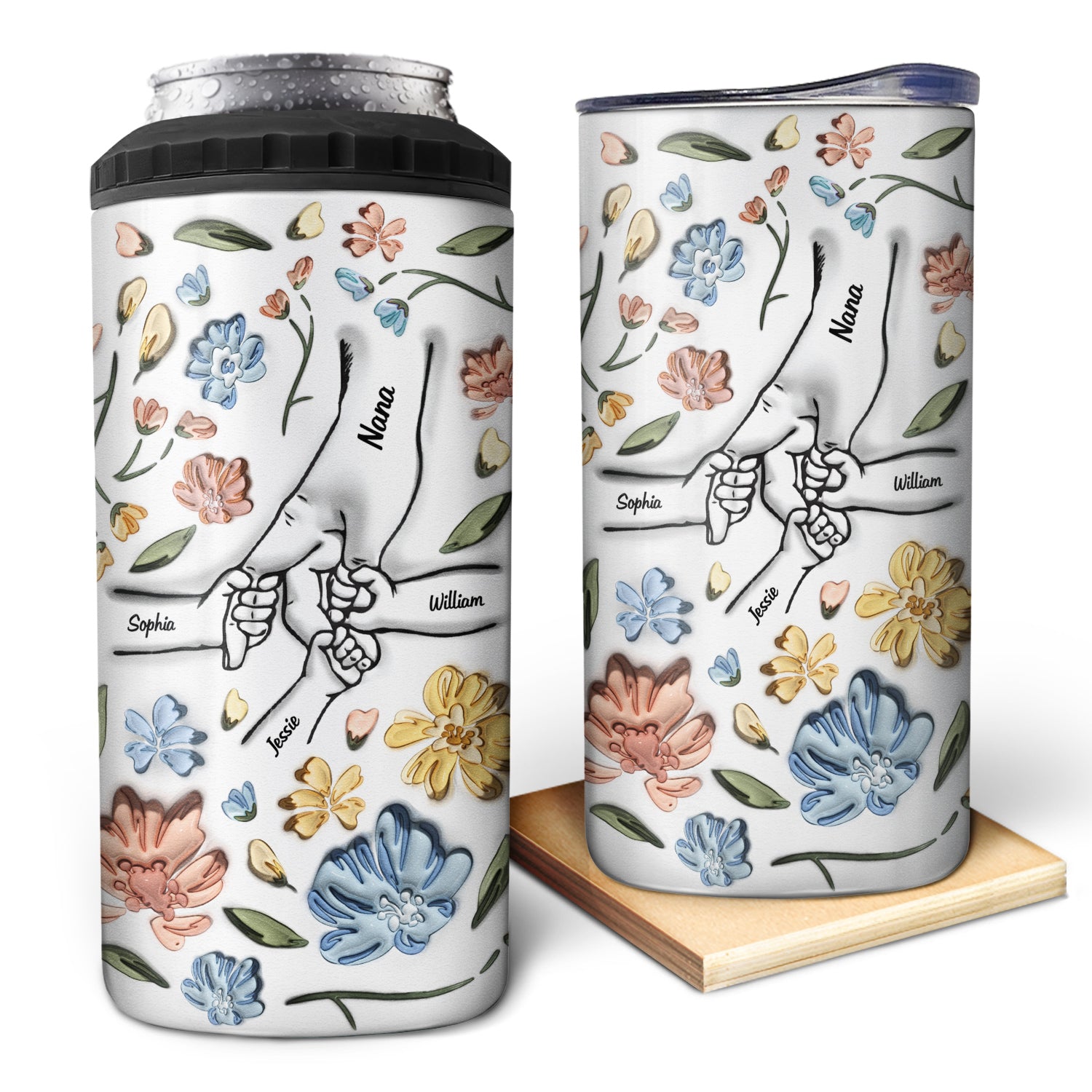 Hand In Hand, I Will Always Protect You - Gift For Mom, Grandma - 3D Inflated Effect Printed Tumbler, Personalized 4 In 1 Can Cooler Tumbler