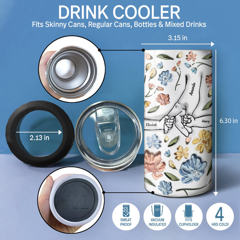 Hand In Hand, I Will Always Protect You - Gift For Mom, Grandma - 3D Inflated Effect Printed Tumbler, Personalized 4 In 1 Can Cooler Tumbler