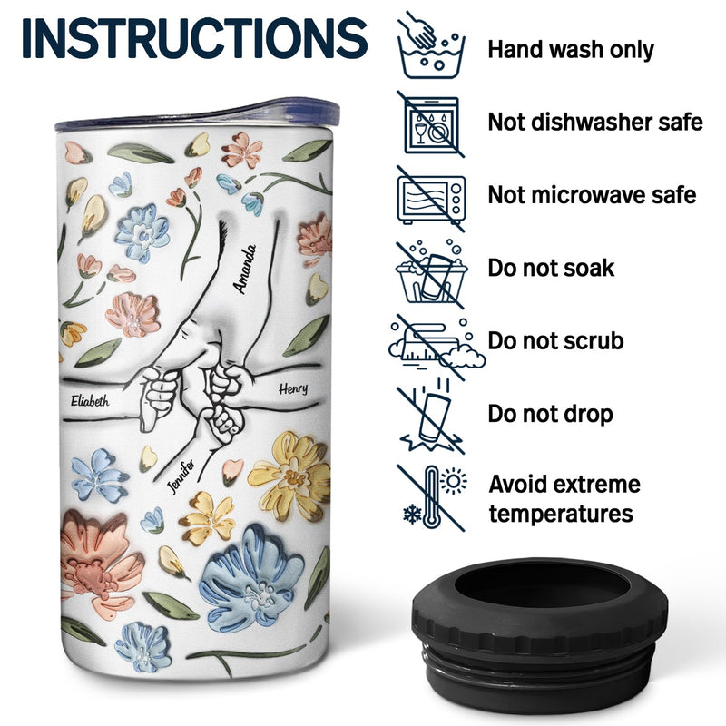 Hand In Hand, I Will Always Protect You - Gift For Mom, Grandma - 3D Inflated Effect Printed Tumbler, Personalized 4 In 1 Can Cooler Tumbler