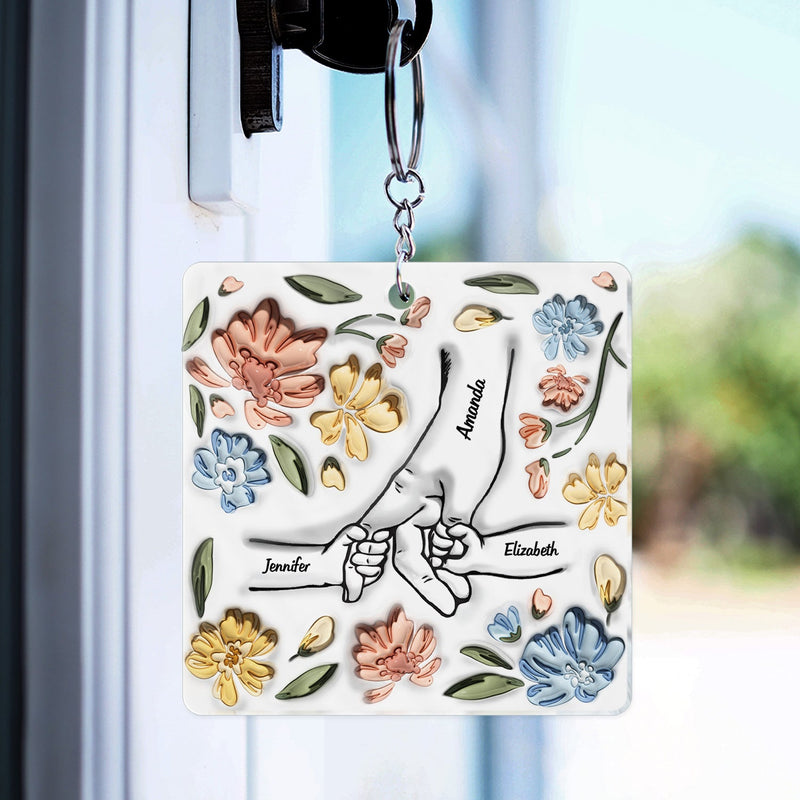 Main dans la main, je te protégerai toujours - Cadeau pour maman, grand-mère - Porte-clés personnalisé en acrylique imprimé effet gonflé 3D