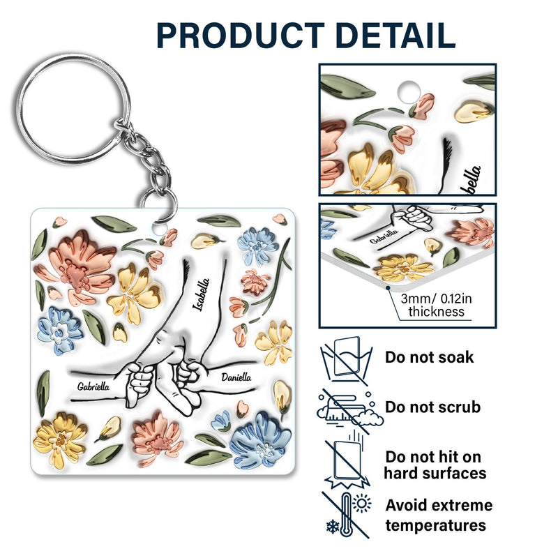 Main dans la main, je te protégerai toujours - Cadeau pour maman, grand-mère - Porte-clés personnalisé en acrylique imprimé effet gonflé 3D