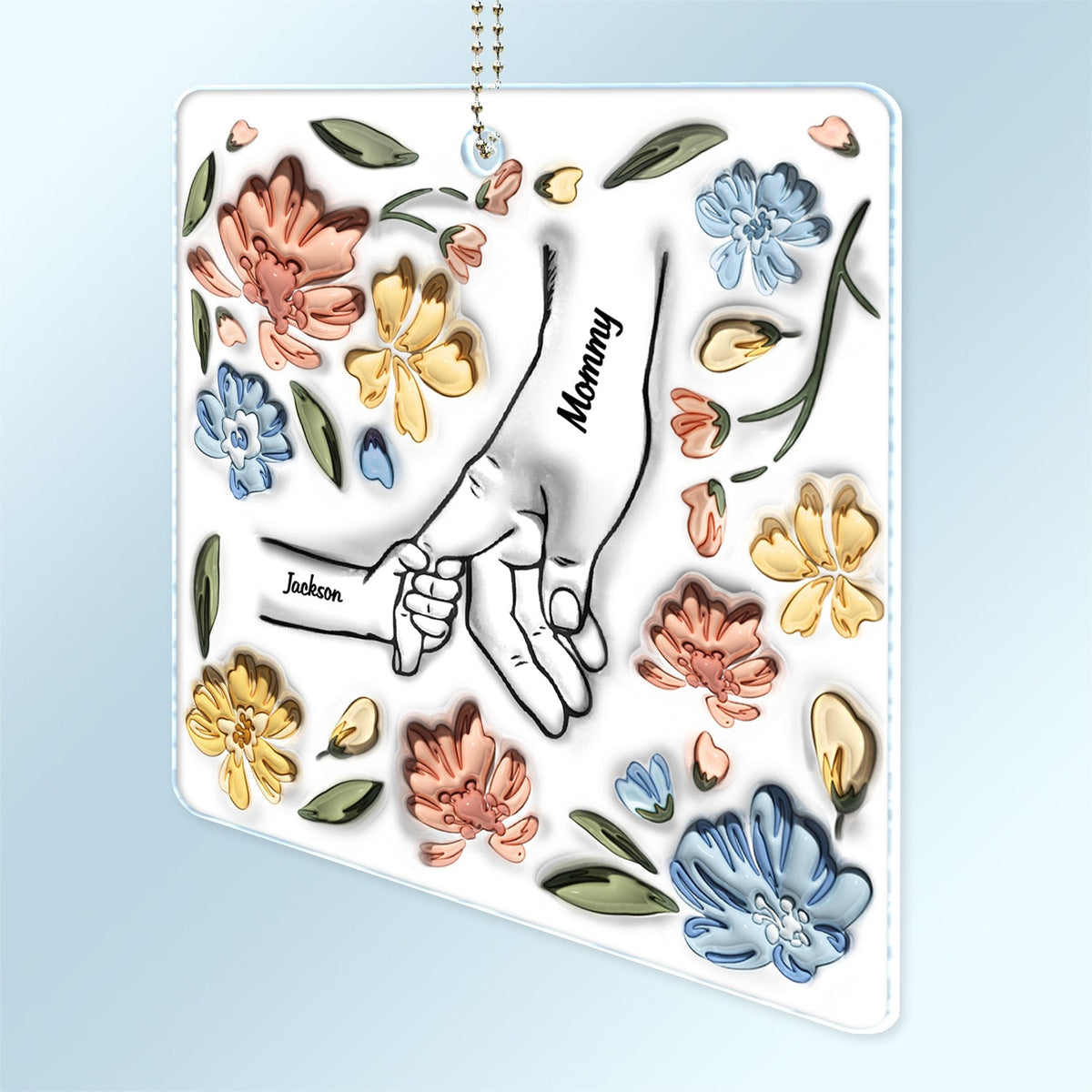 Hand In Hand, I Will Always Protect You - Gift For Mom, Grandma - Personalized 3D Inflated Effect Printed Acrylic Car Hanger
