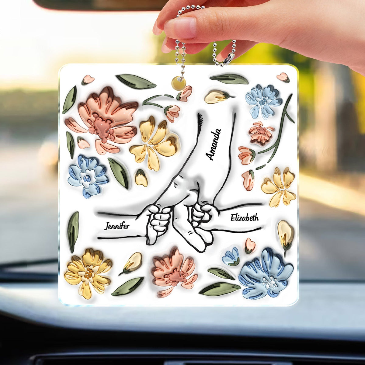 Hand In Hand, I Will Always Protect You - Gift For Mom, Grandma - Personalized 3D Inflated Effect Printed Acrylic Car Hanger
