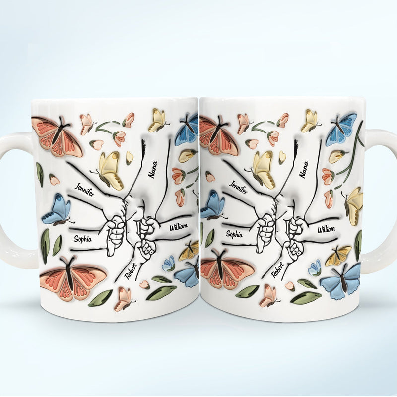 Main dans la main, je te protégerai toujours Papillons - Cadeau pour maman, grand-mère - Mug imprimé effet gonflé 3D, mug blanc personnalisé bord à bord