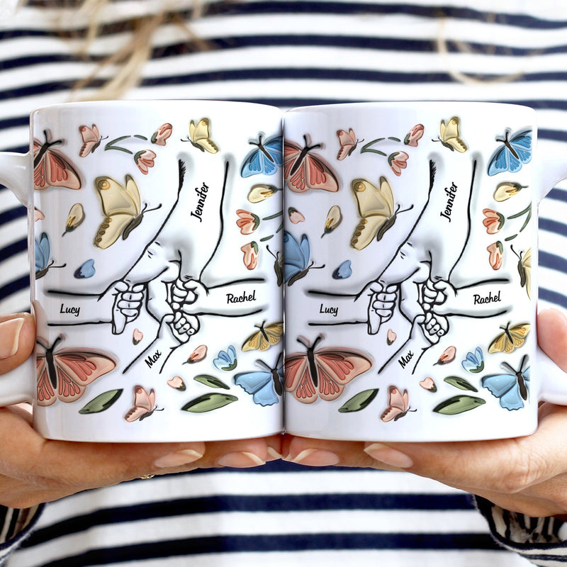 Main dans la main, je te protégerai toujours Papillons - Cadeau pour maman, grand-mère - Mug imprimé effet gonflé 3D, mug blanc personnalisé bord à bord