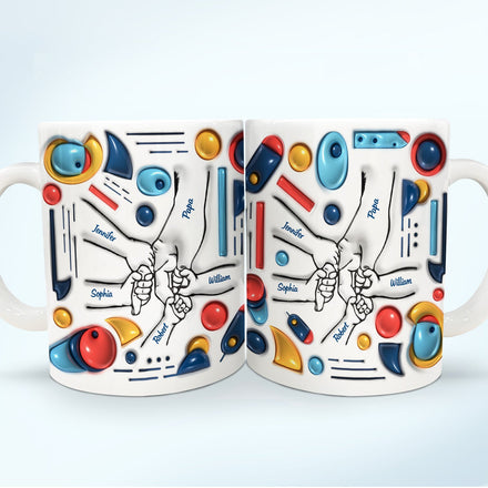 Hand In Hand, I Will Always Protect You - Gift For Dad, Grandpa - 3D Inflated Effect Printed Mug, Personalized White Edge-to-Edge Mug