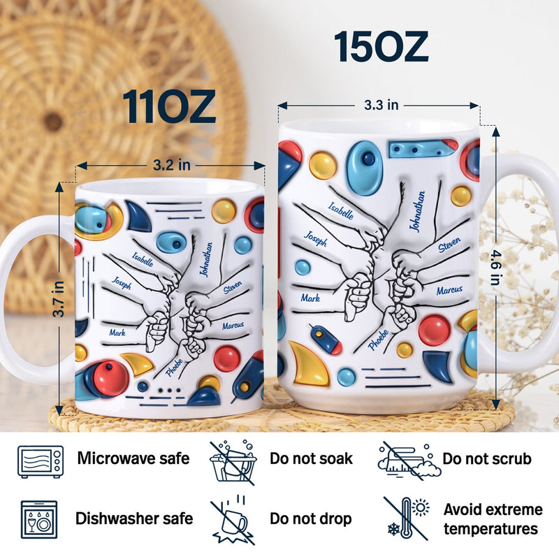 Hand In Hand, I Will Always Protect You - Gift For Dad, Grandpa - 3D Inflated Effect Printed Mug, Personalized White Edge-to-Edge Mug