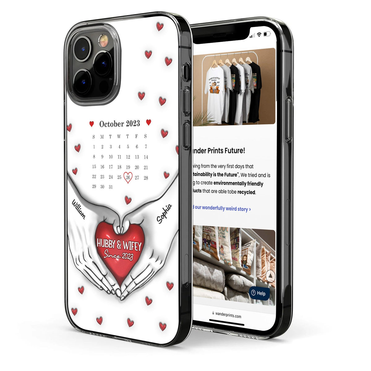 Calendrier You & Me We Got This - Cadeau pour couples - Coque de téléphone transparente personnalisée imprimée effet gonflé 3D