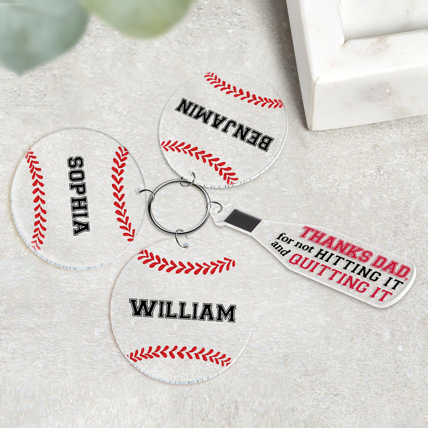 Dear Dad Thanks For Not Hitting It And Quitting It Baseball, Softball Funny Gift - Personalized Acrylic Tag Keychain