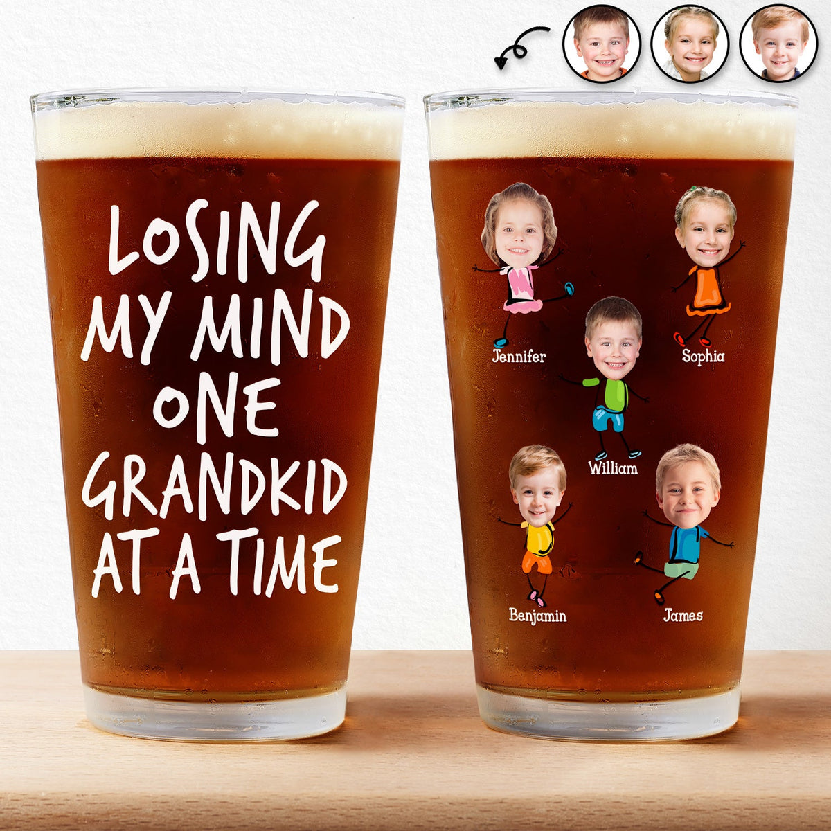 Custom Photo Losing My Mind One Kid At A Time - Personalized Beer Glass