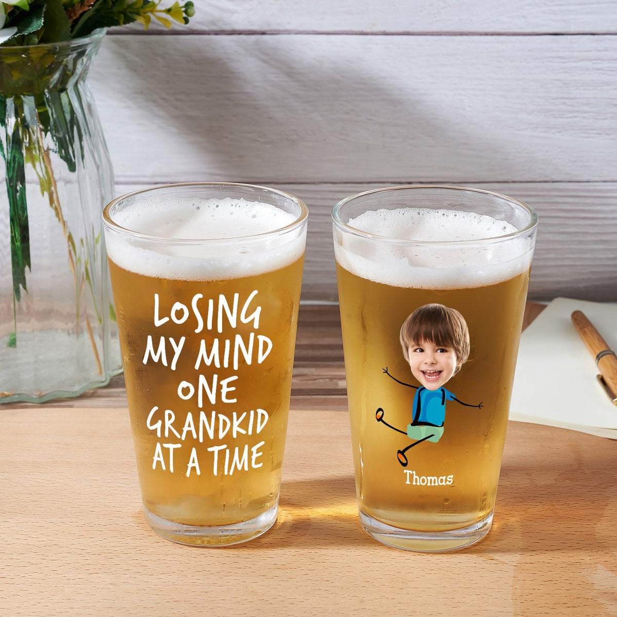Custom Photo Losing My Mind One Kid At A Time - Personalized Beer Glass