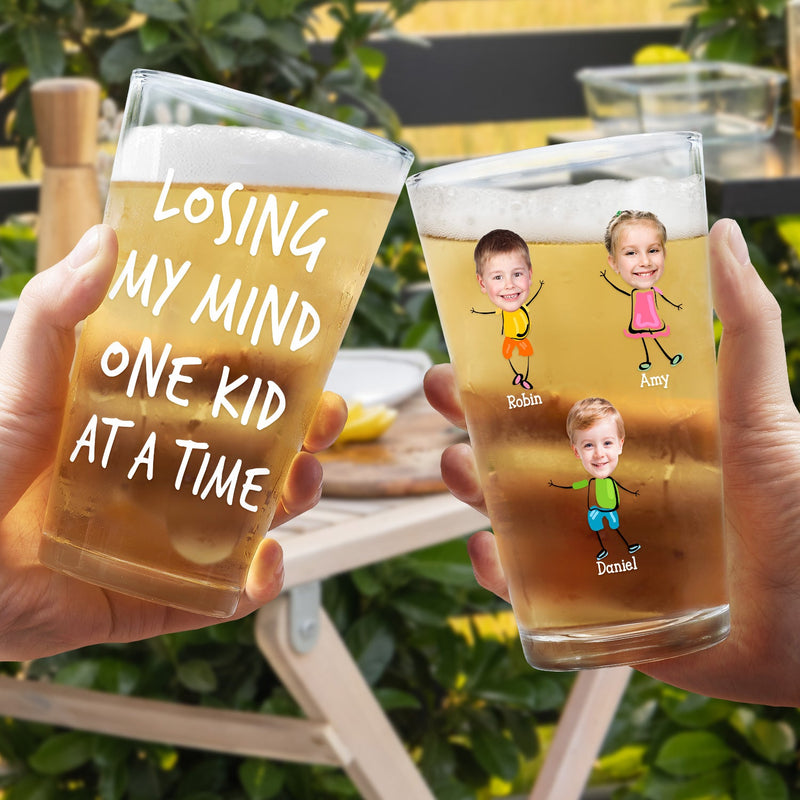 Custom Photo Losing My Mind One Kid At A Time - Personalized Beer Glass