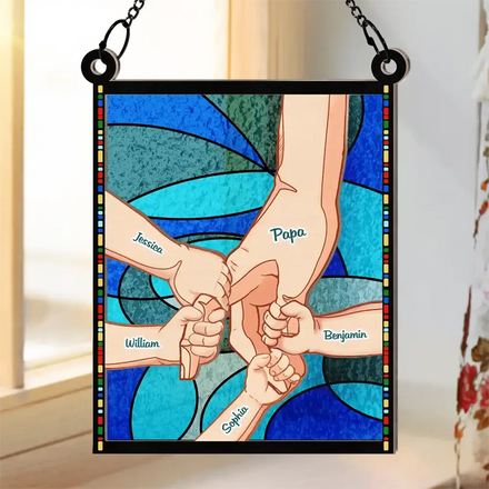 Hand In Hand, I Will Always Protect You Blue Waves - Personalized Window Hanging Suncatcher Ornament