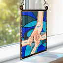 Hand In Hand, I Will Always Protect You Blue Waves - Personalized Window Hanging Suncatcher Ornament