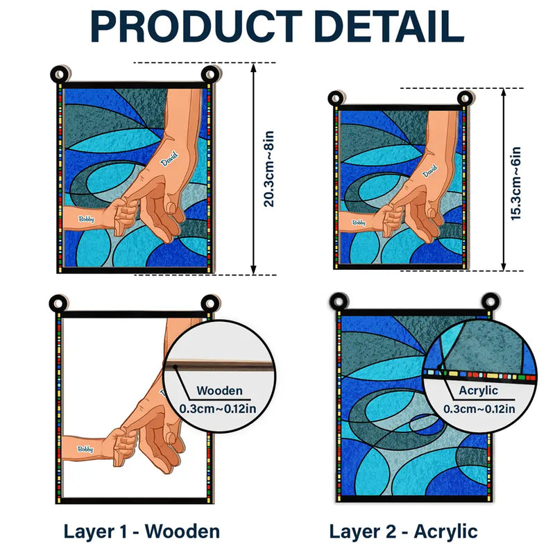 Hand In Hand, I Will Always Protect You Blue Waves - Personalized Window Hanging Suncatcher Ornament