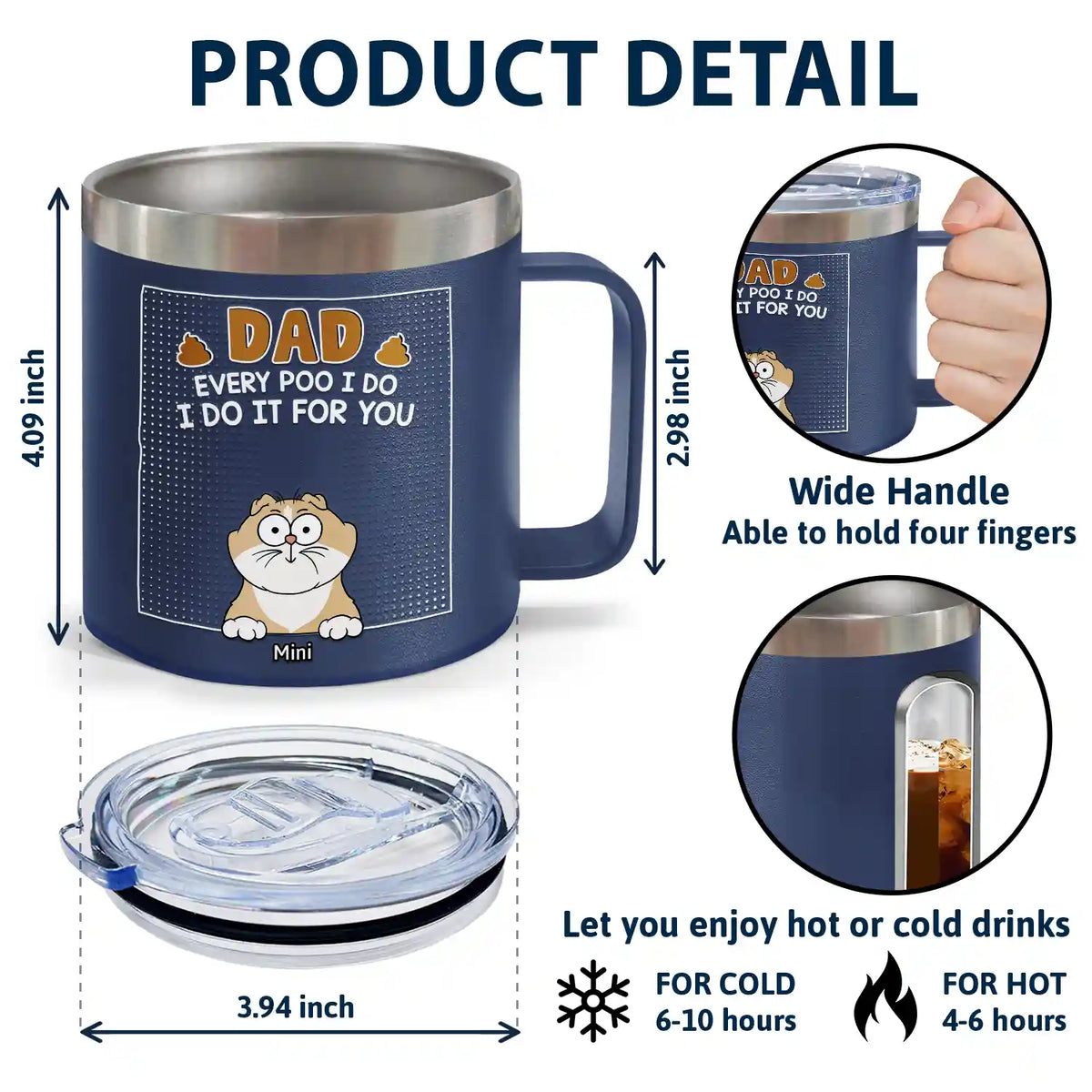 Dad Every Poo I Do - Personalized 14oz Stainless Steel Tumbler With Handle