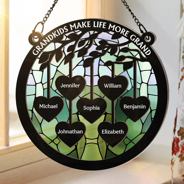 Grandkids Make Life More Grand - Personalized Window Hanging Suncatcher Ornament